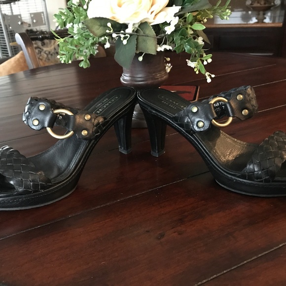 COACH PHEBE PLATFORM SANDALS BLACK 7 PREOWNED - Picture 8 of 9